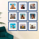 Vittanly 12x12 Picture Frame Set of 9 - Display 8x8 Photos with Mat or 12x12 Without Mat, Wall Mount Frames for Home Decor, Horizontal or Vertical (Blue) by CozyNest Decor