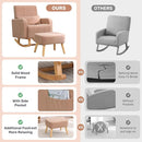 Rocking Chair with Ottoman, Upholstered Glider Rocker with High Backrest and Side Pocket, Comfy Reading Chair with Solid Wood Legs for Nursery, Living Room,Bedroom Coffee by TinyTreasures Baby Boutique