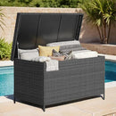 158 Gallon XL Deck Box with Lid, All Weather Wicker Outdoor Storage Box Waterproof, Large Outdoor Patio Storage Bin for Cushions, Garden Tools, Gears, Pool Accessories, Black by CozyNest Decor