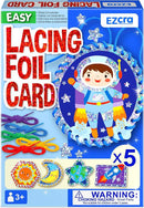 Premium Foil Edge Lacing Cards for Kids Ages 3-6 | 5 Double-Sided Space Sewing Cards with Multilingual Learning | Durable Cardboard Fine Motor Skills Activity Kit by TinyTreasures Baby Boutique