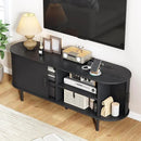 63" TV Stand with Power Outlet, Modern Media Console with Sliding Doors, Entertainment Center for TVs up to 60 Inch, Adjustable Shelves, Black by CozyNest Decor