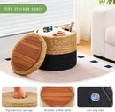 Wimarsbon 18'' Ottoman Pouf, Natural Braided Poof, Rustic Handweave Lounge Pouffe, Boho Footrest Stool for Bedroom, Accent Table for Living Room (Storage - 18inch Cattail+Black Corn Husk L) by CozyNest Decor