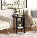 Yusong Round End Table Rattan Side Table with Solid Wood Legs, Boho Style Nightstand Bedside Table with 2-Tier Shelves, Small Coffee Table for Living Room Bedroom Small Spaces Black by CozyNest Decor