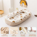 Baby Lounger, Foldable Infant Nest Pillow with Soft Memory Foam Mat, Cover with Adorable Pattern, Converts to Backpack for Easy Travel, 0-12 Months, White by TinyTreasures Baby Boutique