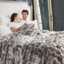 Cozy Bliss Faux Fur Throw Blanket for Couch, Fuzzy Soft Plush Thick Bubble Blanket for Sofa Bedroom Living Room, 108 * 90 Inches Tie Dye Taupe by CozyNest Decor
