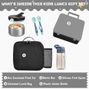 Kids Bento Lunch Box with 8oz Soup Thermo, Water Bottle, Kids Leakproof Lunch Food Containers with 4 Compartment, Insulated Hot Food Jar with Lunch Bag for School, Trvael (Black) by TinyTreasures Baby Boutique