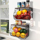 Fruit Bowl, Stackable Wall Mounted Fruit Basket of Smooth Wood Lid with 4 Banana Hanger Hooks, Metal Kitchen Counter Organizer for Snack, Fruit and Vegetable Storage, 11.8 * 7.9 * 8.5 Inches by CozyNest Decor