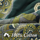 Snycler Boho Throw Blanket for Bed - 100% Cotton Ultra Soft Rustic Quilt - Green Boho Floral Printed Farmhouse Decor Bed Blankets, 80"×90" All Season Rustic Throw for Sofa Couch Chair by CozyNest Decor