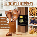 Wooden Spoons for Cooking, 12PCS Teak Wooden Kitchen Utensil Set with Spoon Rest - Smooth Finish, Non-Stick, Comfortable Grip, Heat Resistant Cooking Utensils Set by CozyNest Decor