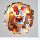 3D Mouse Sitting on Toilet - Mousehole Wall Sticker Decal - Removable Bathroom Decor - Kids Room - Peel & Stick - Whimsical Home Decor - MICESTERPIECE by CozyNest Decor