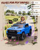 12V Kids Electric Vehicles, Licensed Ram 1500 RHO Kids Ride on Truck with Remote Control, Ride on Car for Children with Smooth Start, Truck Bed Storage, Bluetooth, Aux Port (Blue) by TinyTreasures Baby Boutique