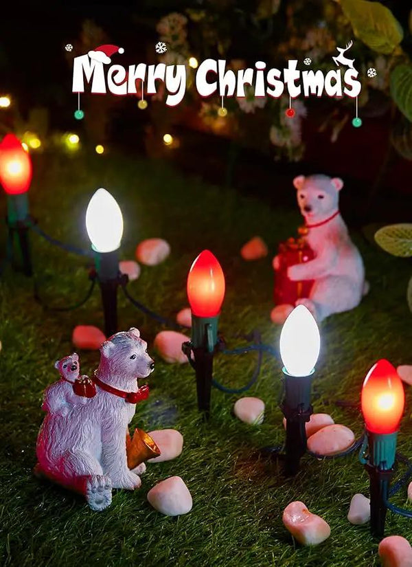 Frosted C9 Christmas Lights Outdoor, 25.7 Ft Christmas Pathway Lights with 20 LED Bulbs and Stakes, Connectable Christmas Yard Decorations Walkway Sidewalk Holiday, Red and White, photo 2 of 3