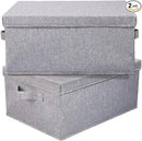 HOONEX Linen Foldable Storage Bins with Lids, 2 Pack, Storage Boxes with Carrying Handles and Sturdy Heavy Cardboard, 16.5" L x 11.8" W x 7.5" H for Shoes, Books, Clothes, Light Grey by CozyNest Decor