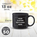DISCOUNT PROMOS Custom Ceramic Campfire Coffee Mugs 13 oz. Set of 50, Personalized Bulk Pack - Perfect for Tea, Espresso, Cappuccino, Hot Cocoa - Black by TinyTreasures Baby Boutique