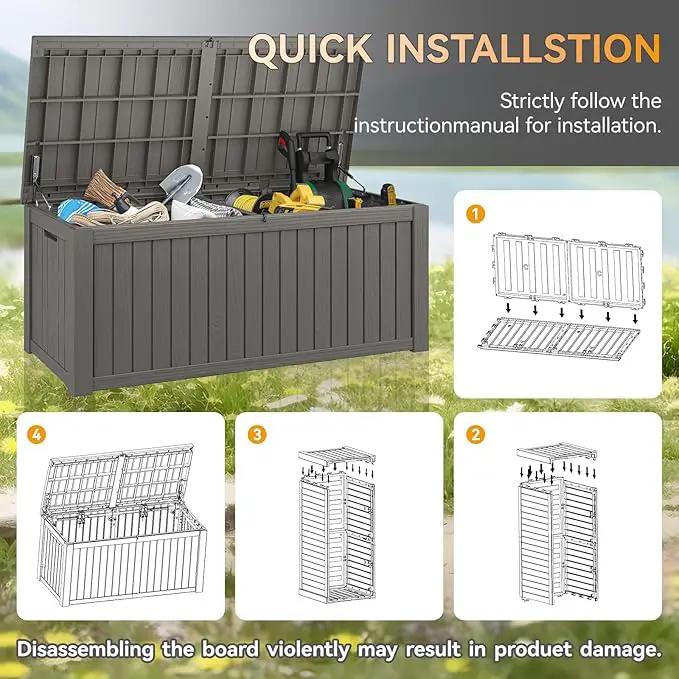 NUNU LAB 150 Gallon Outdoor Storage Box,Resin Large Sturdy Deck Box, Backyard Outside Storage Box Waterproof with Double Wall Panels,Package Delivery,Garden Outdoor Hose Bin, photo 6 of 9