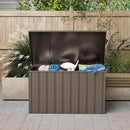 Domi Deck Box 160 Gallon, Waterproof Lockable Steel Outdoor Storage Container for Outside Cushions, Garden Tools and Pools Equipment, Brown by GreenHaven Gardens