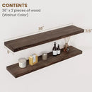 Floating Shelves for Wall Decor, 8 Inch Deep Rustic Solid Elm Wood Floating Shelves Wall Mounted, Wall Shelves with Invisible Bracket for Living Room Bathroom Bedroom Kitchen, 36 Inch Set of 2, Walnut by CozyNest Decor