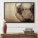 Elephant Stock Worn Soccer Ball Wall Art - Horizontal Framed Canvas - 1-Piece Living Room Wall Decor - Photography sports Canvas Print - Brown and Gray Decor for Wall - 25" X 17" by CozyNest Decor