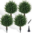 21" Artificial Cypress Topiary Outdoor Plants with Spike, 4 Pack Faux Cedar Bushes UV Resistant Fake Shrubs for Front Porch Décor by GreenHaven Gardens
