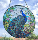 7.8'' Peacock Decor Suncatcher Stained Glass - Originally Designed Peacock Suncatchers for Sun Catchers Indoor Window | Gifts for Peacock Lovers Painted Glass Panel Decor Themed Gift by GreenHaven Gardens
