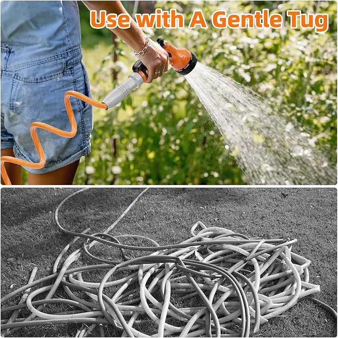 3/8” Lightweight Coil Garden Hose 75 FT, EVA Retractable Curly Water Pipe with 6-Pattern Spray Nozzle for Boat, Greenhouse, Yard, Patio (Orange), photo 5 of 7