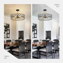 5-Light Drum Chandeliers for Dining Room,19.7" Rustic Farmhouse Dining Room Light Fixture, Black&Gold Metal Hanging Pendant Light for Living Room Bedroom Kitchen Entryway Foyer by CozyNest Decor