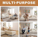 120.3" Modern L-Shaped Sectional Sofa with 360°Swivel Drop-Down Table, Storage Armrest, USB Ports & Movable Storage Ottoman – Plush Linen Cloud Couch for Lounge (Beige) by CozyNest Decor