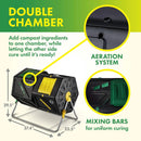 Miracle-Gro Large Dual Chamber Compost Tumbler – Easy-Turn, Fast-Working System – All-Season, Heavy-Duty, High Volume Composter with 2 Sliding Doors - (2 – 27.7gallon /105 Liter) by GreenHaven Gardens