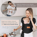 Baby Wrap Carrier - Premium Cotton Baby Carrier Wrap for Newborn to Toddler- Infant Carrier- Baby Holder One Size Fits All with Front Pocket (Black) by Max&so by TinyTreasures Baby Boutique
