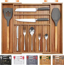 Bellsal Large Premium Acacia Wood Silverware Organizer - Expandable Utensil Drawer Organizer - 17"x19.6" Utensil Holder and Cutlery Tray with Grooved for Kitchen Flatware Utensils(7-9 Slot, Acacia) by CozyNest Decor