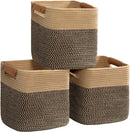 danpinera 3-Pack Cotton Rope Baskets for Storage, 11"x11" Cube Storage Cubes Store Toys, Towel, Snack, Storage Bins with Reinforced Stitching & Practical Handles, Black & Brown by TinyTreasures Baby Boutique