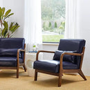 Glitzhome 2 Set Mid Century Navy Blue Accent Armchair, Single Reading Armchair PU Leather Lounge Chair with Walnut Ruberwood Frame by CozyNest Decor