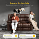 RV Loveseat Recliner Sofa, PU Leather RV Reclining Loveseat with USB Charge Ports, Cup Holders, 2 Seater Manual Pull Tab Recliner Sofa Couches for Living Room/RV, Brown by CozyNest Decor