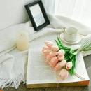 Mandy's Artificial Tulips 20 Stems Champagne PU Faux Flowers for Wedding Home Decor 13.5 Inch by CozyNest Decor
