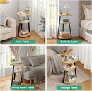Side Table, Small End Table with Metal Frame, 3-Tier Bedside Tables, Round Side Tables for Living Room Bedroom Couch Bathroom, Oval, Modern Oak by CozyNest Decor