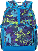 Choco Mocha Dinosaur Backpack for Boys, Elementary School Backpack for Boys Ages 6-8 Kids Kindergarten Backpack Bookbag 17 Inch with Chest Strap, Blue by TinyTreasures Baby Boutique