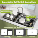Dish Drying Rack, Roll Up Dryer Rack for Inside Sink, Expandable (12.8"-23.8" D x 15.5" W) 304 Stainless Steel Dish Drainers for Kitchen Counter, Over Sink Cover with Utensil Holder by CozyNest Decor