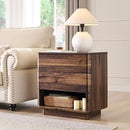 Nightstand with Charging Station, 22" Push-to-Open Bedside Table with 2 Storage Drawers, Large Modern End Table for Bedroom,Living Room,Brown
