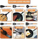 Silicone Cooking Utensils Set, 6 Pack Large Kitchen Utensils Set with Wooden Handle, Heat Resistant Silicone Utensil Spatula Set for Nonstick Cookware, Spatula, Turner, Spoon, Ladle BPA Free (Black) by CozyNest Decor