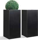 Metallic Heavy Planter for Outdoor Plants, 14Lx14Wx30H Inches, Tall Metal Planter Box with Hand Brushed Gold Edge for Outside & Indoor, 25 Pounds, No Assembly and Seamless, Set of 2 (Black) by CozyNest Decor