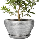 Flower Pot for Indoor Plants - Ceramic Planter 13 Inch Plant Pot with Drainage Hole and Saucer Large Decorative Planter Outdoor Mid-Century Planter for House Decor Silver by GreenHaven Gardens