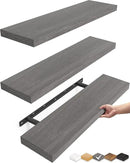 BAYKA Floating Shelves for Wall, 22.5 inches Wall Mounted Rustic Wood Shelves for Bathroom, Bedroom, Living Room, Floating Shelves for Books/Storage/Decor (Grey,Set of 3) by CozyNest Decor