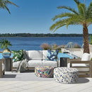 LVTXIII Indoor/Outdoor Inflatable Ottoman, D31 x H14 Inch Large Round Ottoman, All Weather Foot Rest Stool, Portable Footrest for Patio, Garden, Camping and Home - Breeze Leaves Beige by CozyNest Decor