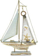 Puzzled Baja Haven Sailboat Decor - Handmade Beach Themed Wooden Boat Home Decor for Living Room Shelves, Tabletop, Desk, Cute Nautical Party Decorations - 14.5 Inches by CozyNest Decor