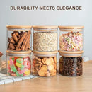 Glass Food Storage Jars 6-Pack - 4x4 in-Clear Glass Food Canisters with Bamboo Lid Airtight For Serving Tea, Coffee, Flour, Sugar, Candy, Cookie, Spice and More (Circular) by CozyNest Decor