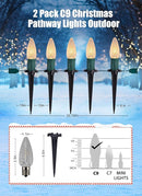 C9 Christmas Pathway Lights Outdoor, 25.7 Feet 20 LED C9 Strawberry Walkway Lights with Marker Stakes, Connectable Shatterproof C9 String Lights for Lane Outside Yard Decorations, Warm White, 2 Pack by GreenHaven Gardens
