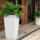 Worth Garden 22" Tall Planters Set of 2 - Plastic White Square Plant Pots - Modern Big Tapered Matte Wavy Tree Flower Pot for Indoor Outdoor Porch Deck by CozyNest Decor