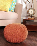 REDEARTH Round Pouf Ottoman - Hand Knitted Cable Boho Poof - Pouffe Circular Footrest for Living Room - Bedroom - Patio - 100% Cotton (19.5"x19.5"x14") - Burnt Orange by CozyNest Decor
