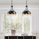 WUZUPS Chandelier Rustic Farmhouse Industrial Round Ceiling Pendant LED Light Fixture with Amber Gradient Black Glass Shades for Dining Room Kitchen Island Foyer Entryway, H 17" x W 13.4", E26 Base by CozyNest Decor