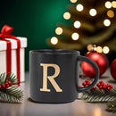 COLLECTIVE HOME - Monogram Ceramic Mugs, 15 oz Golden Initial Black Coffee Cups, Elegant Alphabet Tea Mugs, Elegant Personalized Mug with Gift Box, Unique Mug with Double Side Capital Lette (R) by CozyNest Decor